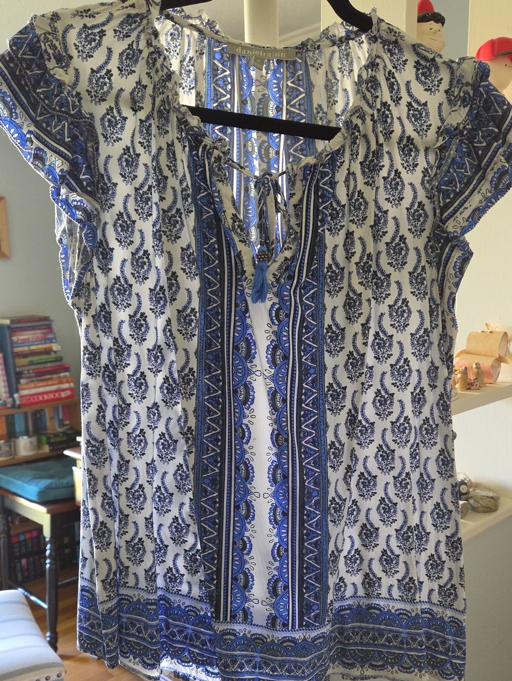 Daniel Rainn White and Blue Paisley Tie-Neck Tunic